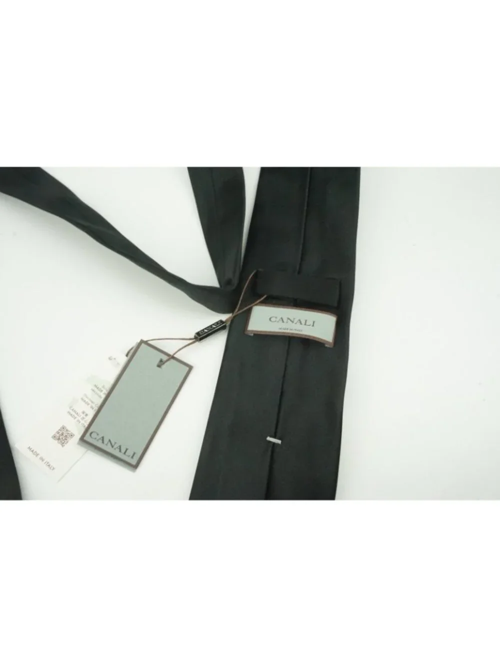 Canali Solid Coal Black 100% Silk Tie Brand New With Tags